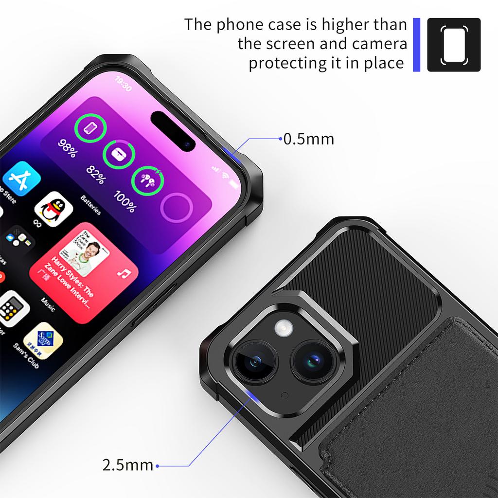 For iPhone 15 Plus Card Slots Wallet Phone Case PU Leather+TPU Anti-fall Cover Support Magnetic Car Mount