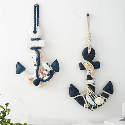 Nautical Wooden Ornament with Rope Beach Ocean Theme Wall Art Rustic Coastal Door Hanging Ornament for Bedroom Living Room