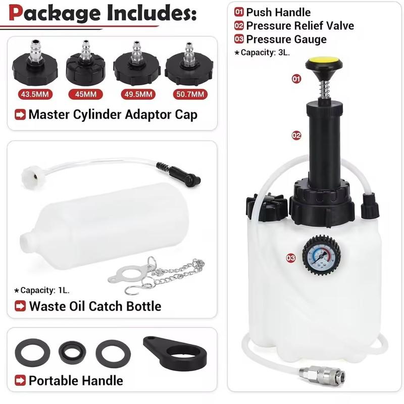 4 Port Manual Brake Fluid Changer with Waste Oil Pot Adapter Wrench 3L Automotive Brake Oil Replacement Tool Pressure Pumping