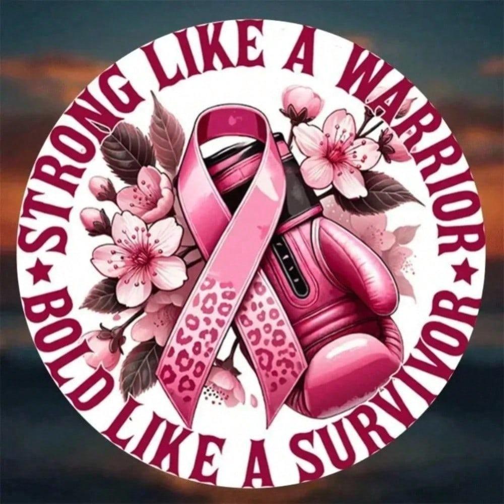 Strong Breast Cancer Awareness Metal Sign Pink Ribbon Boxing Glove Design Meaningful Wall Decor Home Bar Bedroom Man Cave