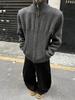 Men's Dark Grey High Neck Zip-Up Cardigan Sweater - Autumn Knitwear with Stand-Up Collar