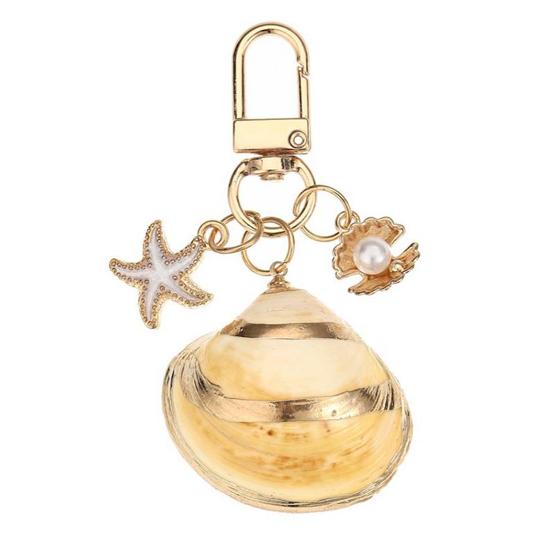1PC Starfish Shell Naturally Keyring Pendant Fashionable Asymmetric Shell Creative Keychain Conch Bag Charm