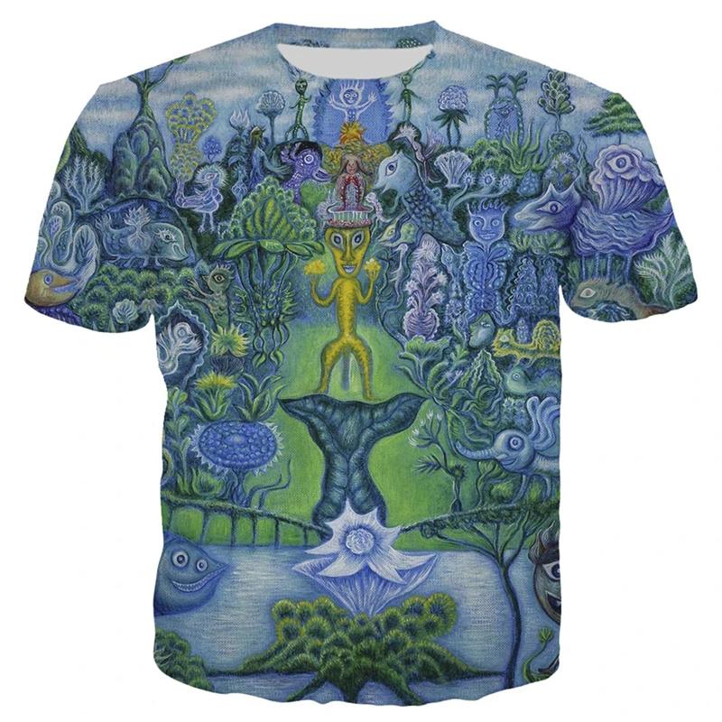 3D Printed New World Happy Garden T Shirt Men Oil Painting Graphic T-Shirts Fashion Short Sleeve Tops Oversized Round Neck Tees