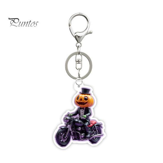 Spooky Bag Accessory Halloween Pumpkin Rider Acrylic Keychain, Motorcycle Man Key Wear Resistant Ornament Ring, Backpacks Handbags Decorative