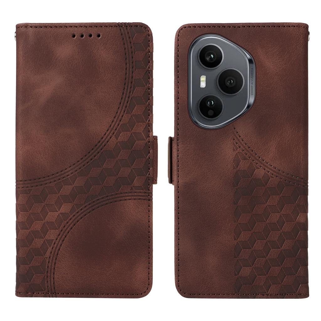 For Honor 400 Pro 5G (Global) Leather Cases Wallet Rhombus Imprinted Phone Cover Stand with Strap