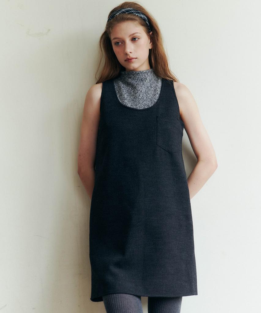 LOVEUSU Lamb Wool Mini Dress (Charcoal)