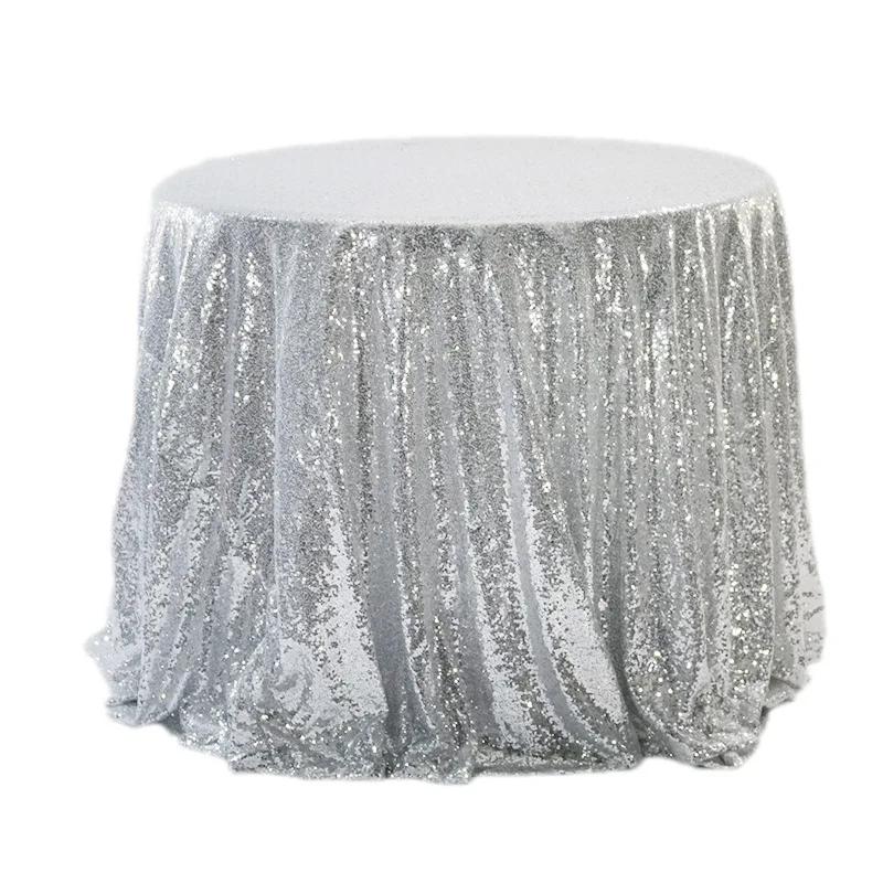 Wedding Banquet Decor Round Solid Color Tablecloth Cloth Art Sequin Table Cover for Party Cake Dessert Table Exhibition Events
