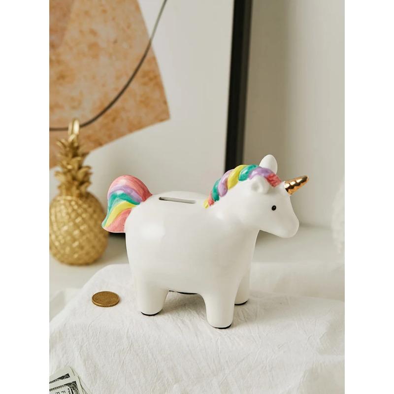Ins Populární Nordic Desktop Organizer Kreslené zvířátko Jednorožec Kasička na mince Držák na mince Roztomilé keramické prasátko pro děti