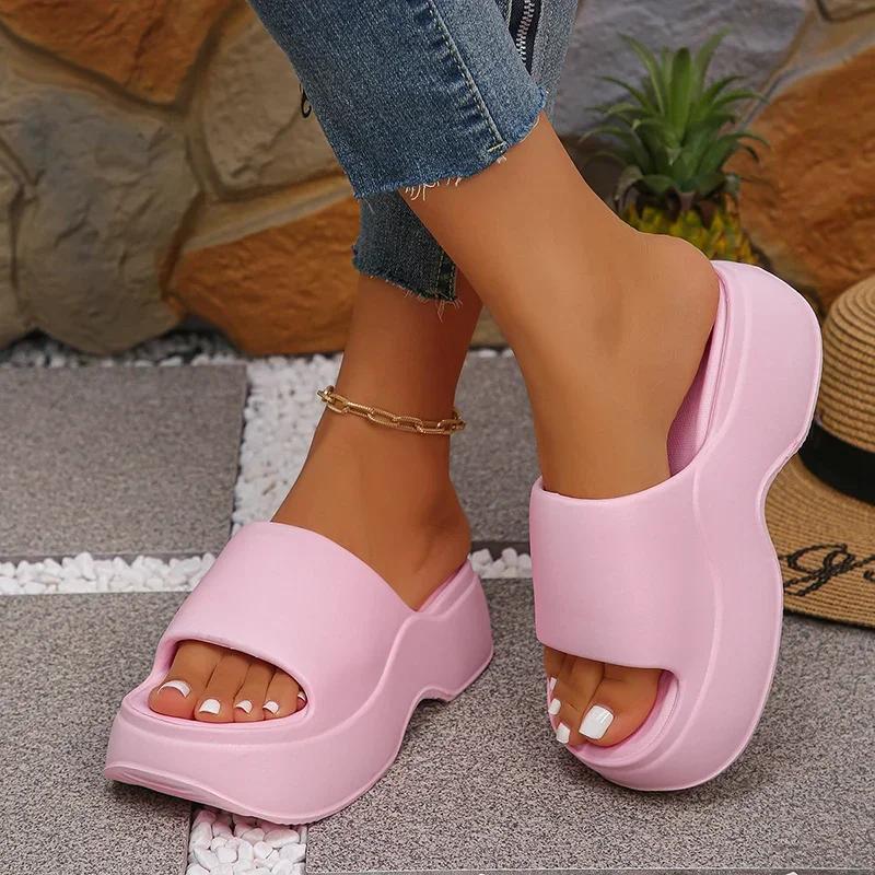 

Fashion Black White Chunky Platform Slippers Women Summer Beach Thick Sole EVA Slides Woman Lightweight Non Slip Casual Outdoor Sandals 40-41 розовый