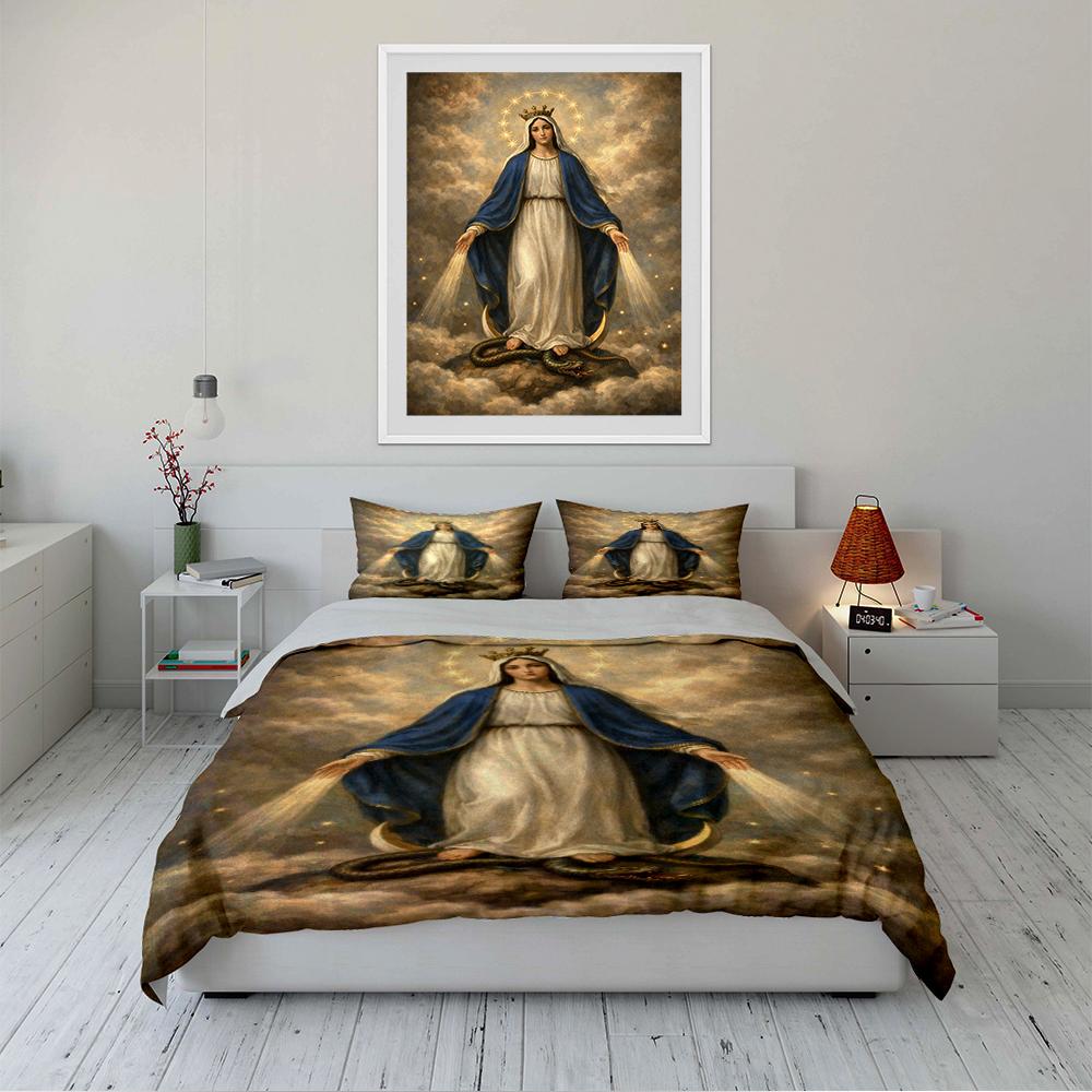 Holy Virgin Mary Pattern Bedding Set Bedding Set (1 Duvet Cover, 2 Pillowcases, Duvet Not Included)