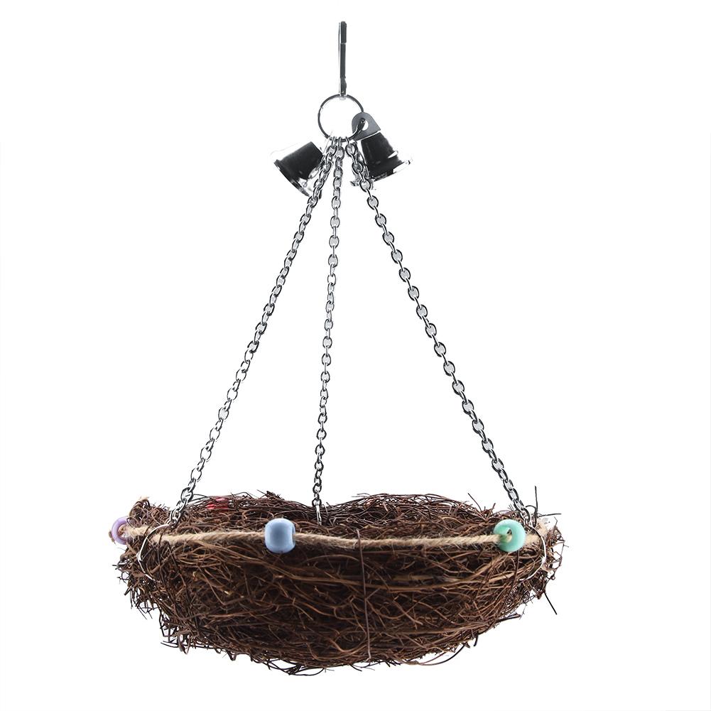 2 Sizes Rattan Birds Parrot Straw Nest Swing Hanging Toy with Bells Toys