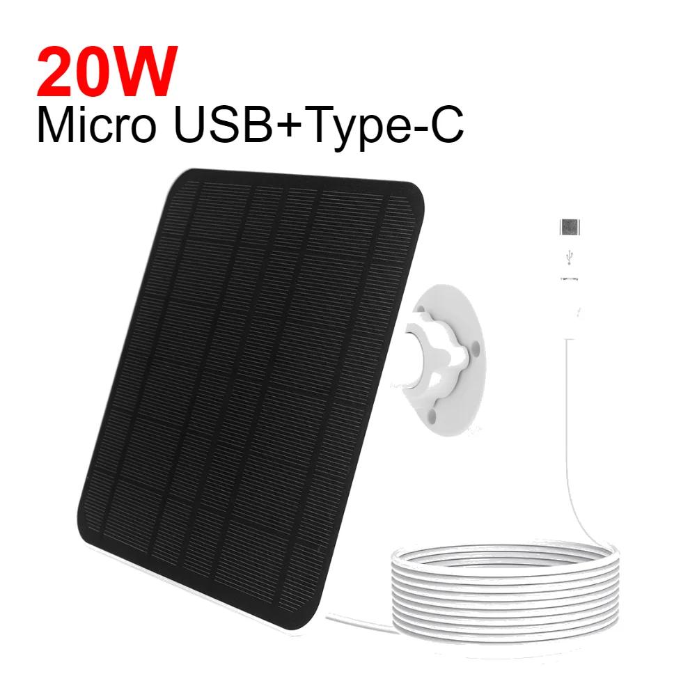 Panel Solarny 5V 20W Port Micro USB i USB-C Zasilanie Kabel do Ładowania 9,8 stopy Regulowany Montaż 360° dla Eufycam 3/3C/2/2C/2 Pro