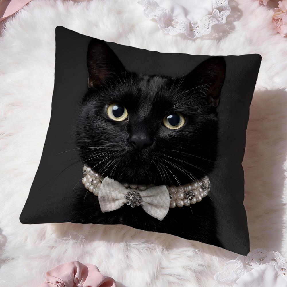 Cute Black Cat Cushion Cover Premium Comfort Reversible Pillow Cove -Two In One Design for Any Room & Car Interior