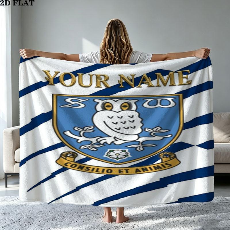 1PC Sheffield Wednesday Football Club Custom Name Patterned Flannel Blanket Suitable For All Seasons for Home Decor Warmth and Comfort Gifts Holiday P