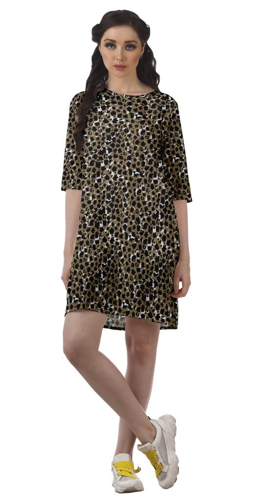 Moomaya Printed 3 4 Sleeve Winter Dresses For Women Scoop Neck Short Swing