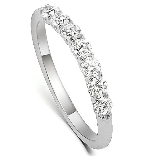 

[Takeda Jewelry] Brilliant Moissanite Half Eternity Ring | Choose from 7 or 6 stones. Sparkling S925 with triple-layered platinum coating. Hypoallerge