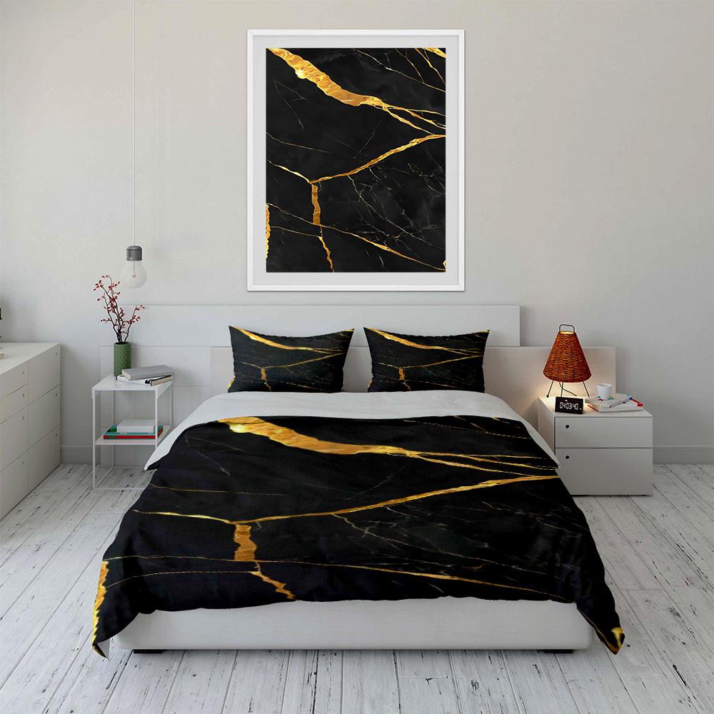 Black Marble Gold Bedding Bedding set (1 duvet cover, 2 pillowcases, duvet not included)