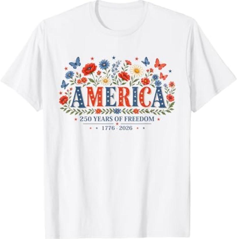 250 Years America Anniversary Flowers USA 250th Birthday T-Shirt S