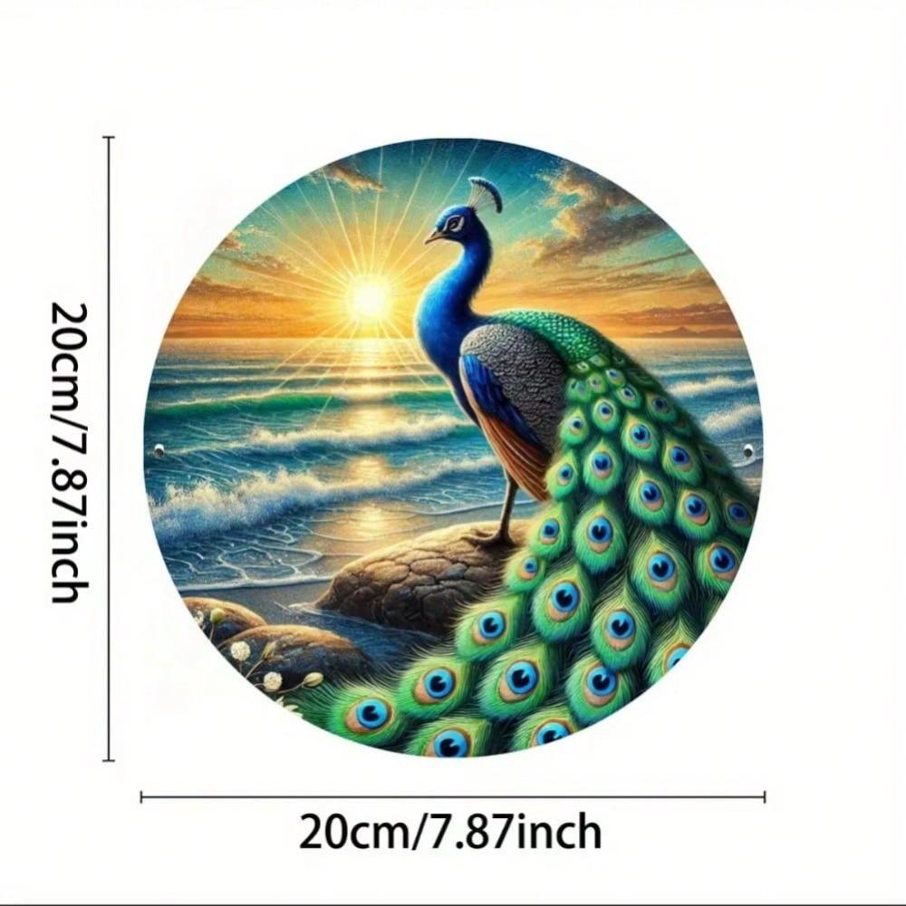 Metal Wall Art Vibrant Peacock Sunset Beach Design Farmhouse Home Decor 20x20