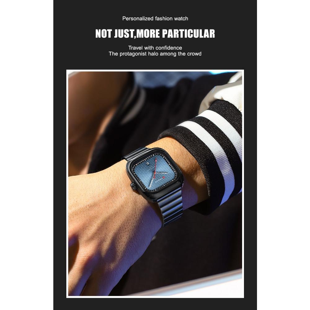 CURREN Simple Business Square Quartz Watches Casual Stainless Steel Bracelet Wristwatch with Auto Date for Men