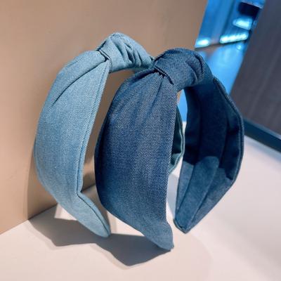 Fashion Women's Denim Headband with Center Knot Ladies Hair Styling Accessories
