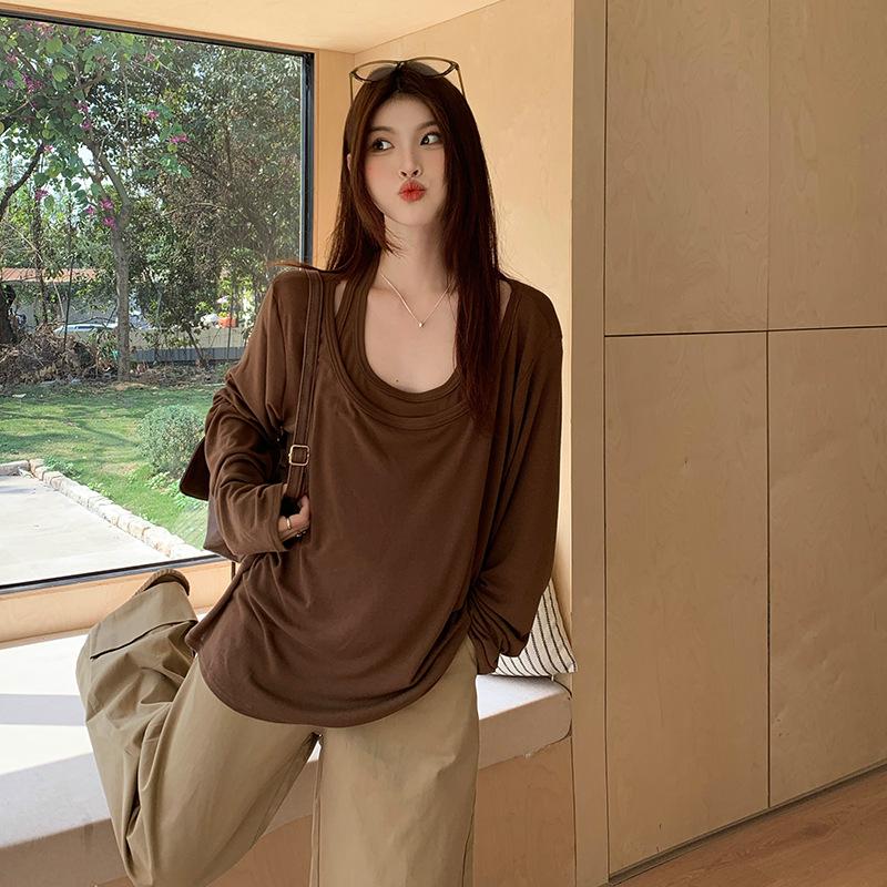Plus Size Women s Long Sleeve Two-In-One Slimming T-Shirt 4XL