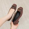 2026 Spring/Summer Suede Chunky Heel Pumps with Square Toe & Rhinestone Buckle