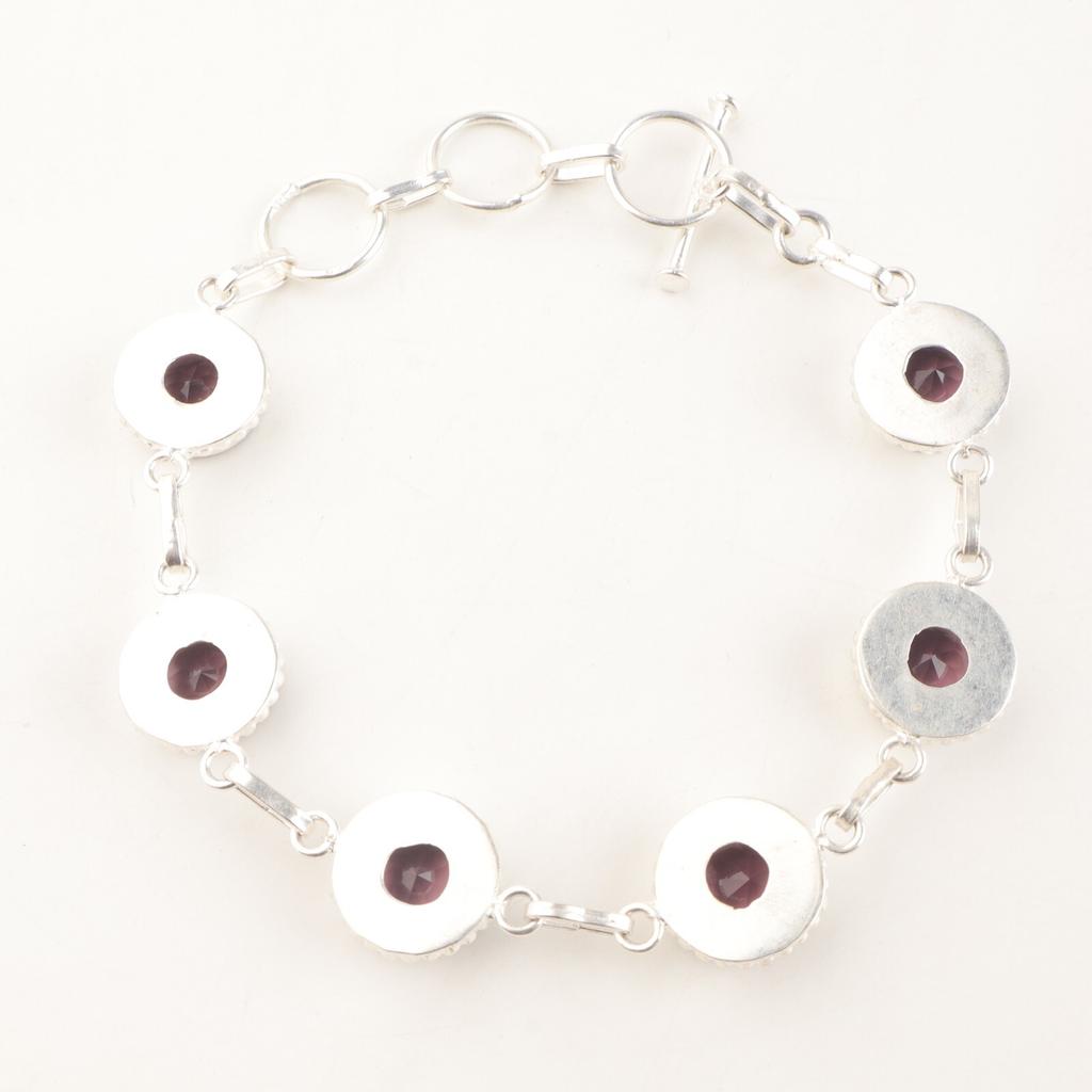 Rhodolitt Edelstein 925 Sterling Sølv Smykker Håndlaget Armbånd 9" Bursdagsgave RB-9-16