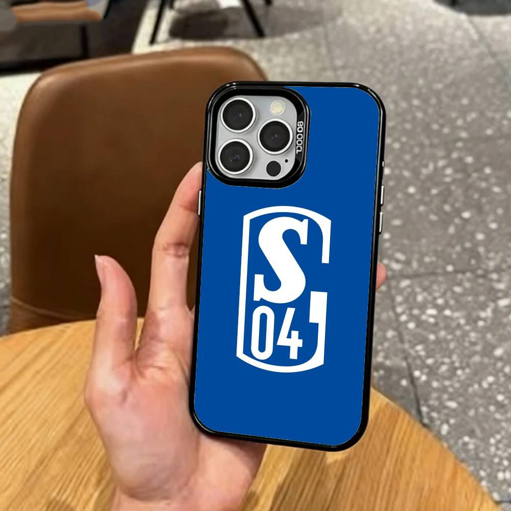 Klassische S-Schalke-es 04 P-Muster Handyhülle Für iPhone17,16,15,14,13,12,11 Plus,Pro Max Farbige Silberbeschichtete Innenabdeckung
