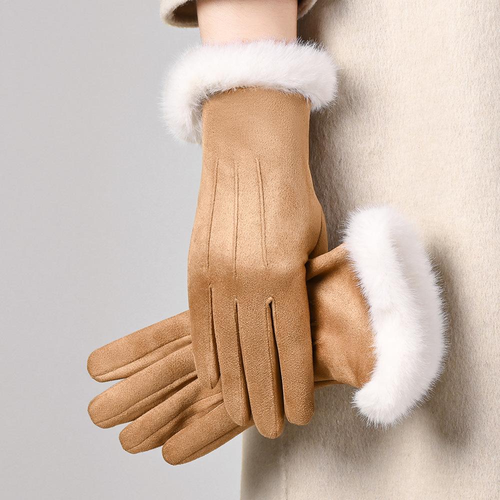 Women's Suede Velvet Bowknot Touchscreen Gloves - Warm & Cozy for Autumn/Winter