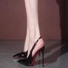 Women's shoes summer new one-word patent leather red-soled high heels stiletto pointed sandals