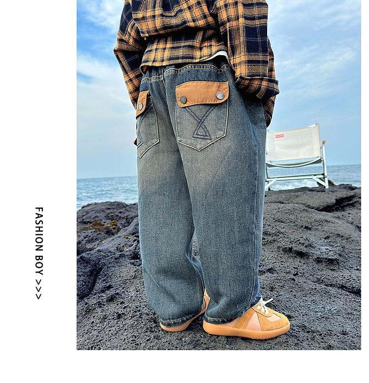 Autumn 2025 Fairy Tale Korean Style Soft Denim Gradient Wash Boys' Jeans - Comfortable, Versatile Long Pants