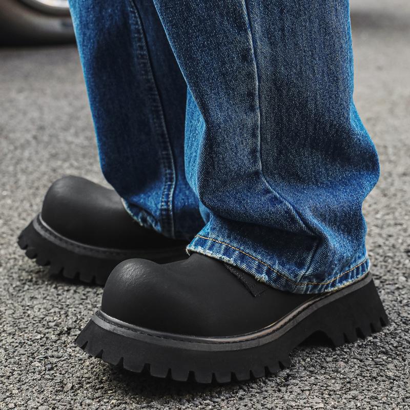 

2024 новый мужской тренд повседневная кожаная обувь с большой головой для молодых студентов универсальная мужская обувь 3160-J 44 чёрный