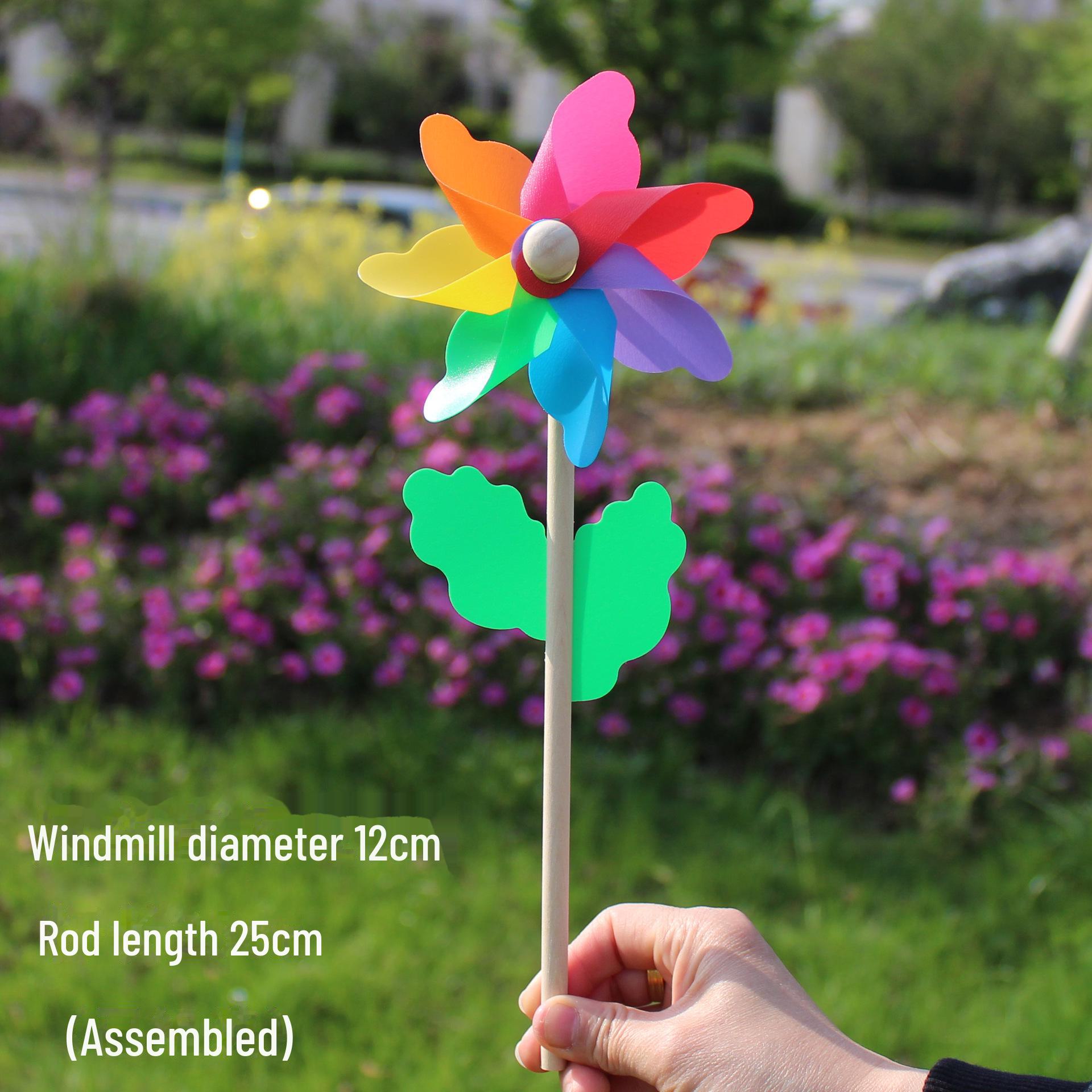 

Ручной вращающийся реквизит для свадебной фотографии: Ветряная мельница из цветного дерева высотой 12 см с полосками в горошек