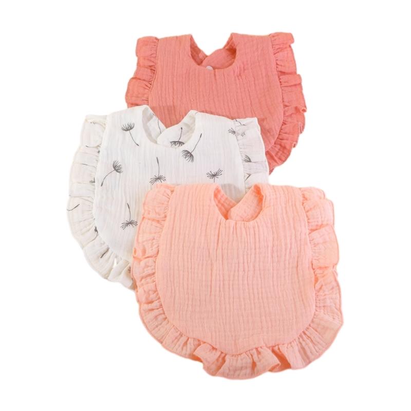 

Baby Bibs Bulk 3pcs Cotton Burp Cloth Ruffle Bibs Infant Gender Neutral U-shape Floral Drooling Bib Newborn Shower Gift