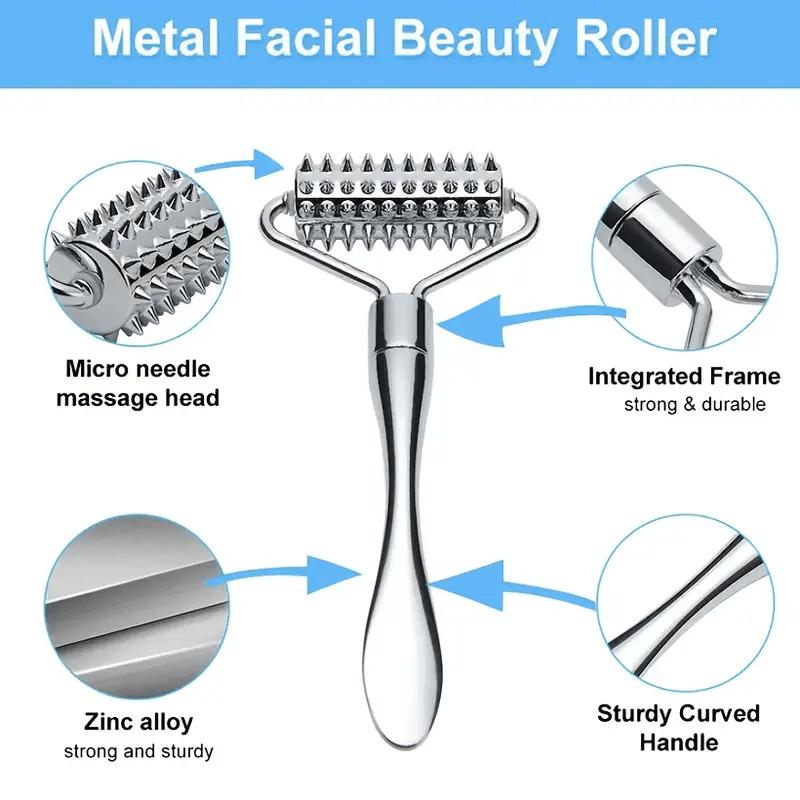 2-Piece Stainless Steel Facial Roller Massager / Blackhead Remover Set - Face and Neck Skincare Tools