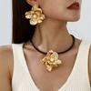 Personalized Exaggerated Metal Three-dimensional Pleated Large Flower Necklace Earrings Retro Flower Jewelry Set