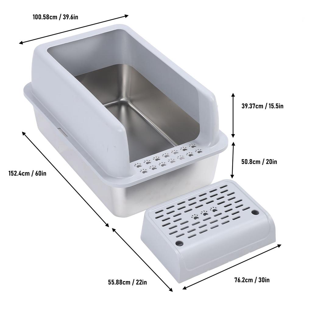 Stainless Steel Litter Box with Pedal Anti Splashing Enclosed Extra Large Cat Litter Box for Large Cats