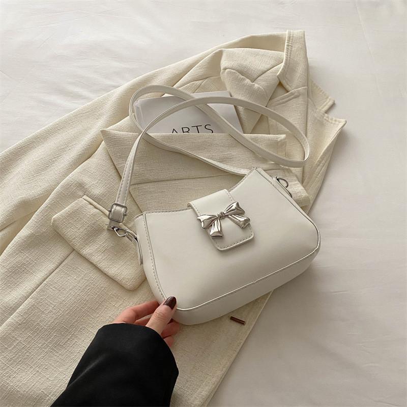 Chic French Bow Style Underarm Bag In Elegant Black Pink White And Blue Colors For Trendy Spring Fashion