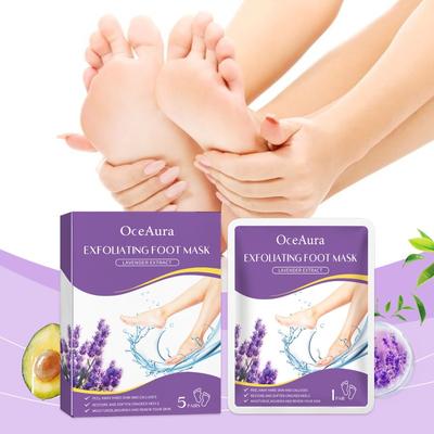 5 pares de máscaras de lavanda para os pés nutrem a pele dos pés, melhoram o ressecamento e a aspereza e deixam os pés macios e macios.