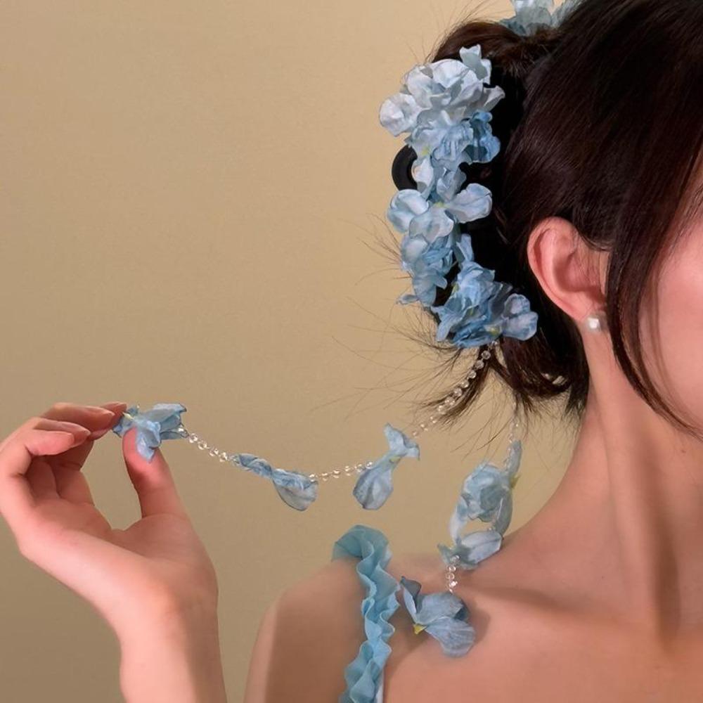 Luxury Flower Tassel Hair Grab Elegant Bridal Headwear Flower Hair Shark Clip Hair Accessories