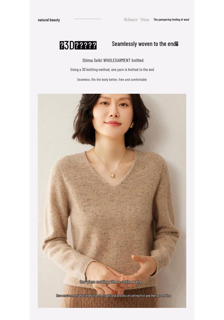 Women's V-Neck Dot Yarn Wool Sweater - Thick, Warm, Versatile Knitwear for Autumn and Winter