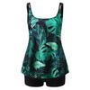 Popular Plus Size Women's Tankini: Halter Vest & Flat Leg Swim Trunks with Loose Print