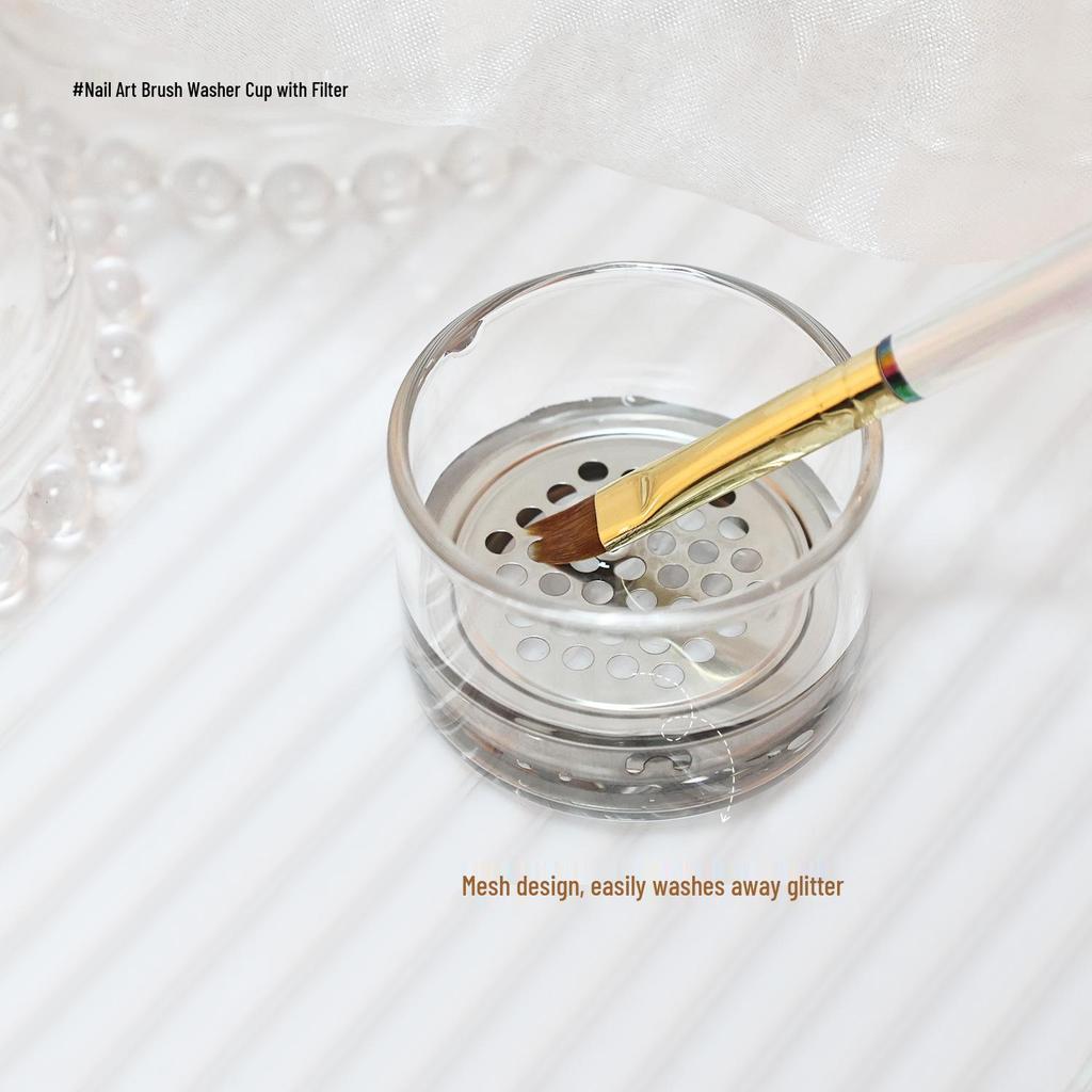 Nail Art Glitter Brush Cleaner with Stainless Steel Grid & Crystal Gel Cup