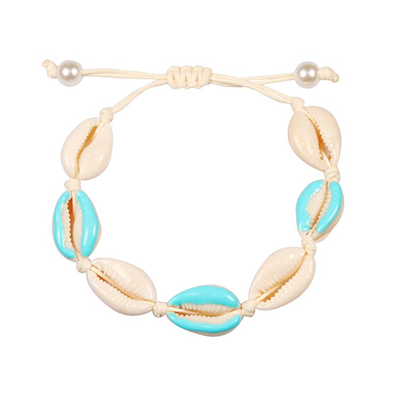 Colorful Printed Shell Bracelet for Women Bohemian Conch Braided Ankle Chain Bangle Adjustable Girls Summer Holiday Jewelry Gift