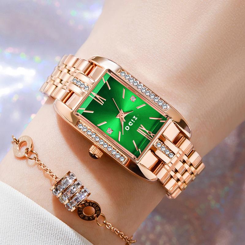Watch Green Automatic Fashion Versatile Temperament Light Luxury Waterproof Rectangle 1308 Ladies Watch