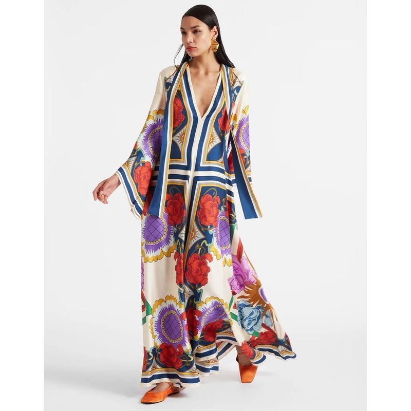 Middle East Independent Station Amazon European and American New Summer Print Three-Quarter Sleeve Stand Collar Double-sided Wear Jumpsuit DRESS