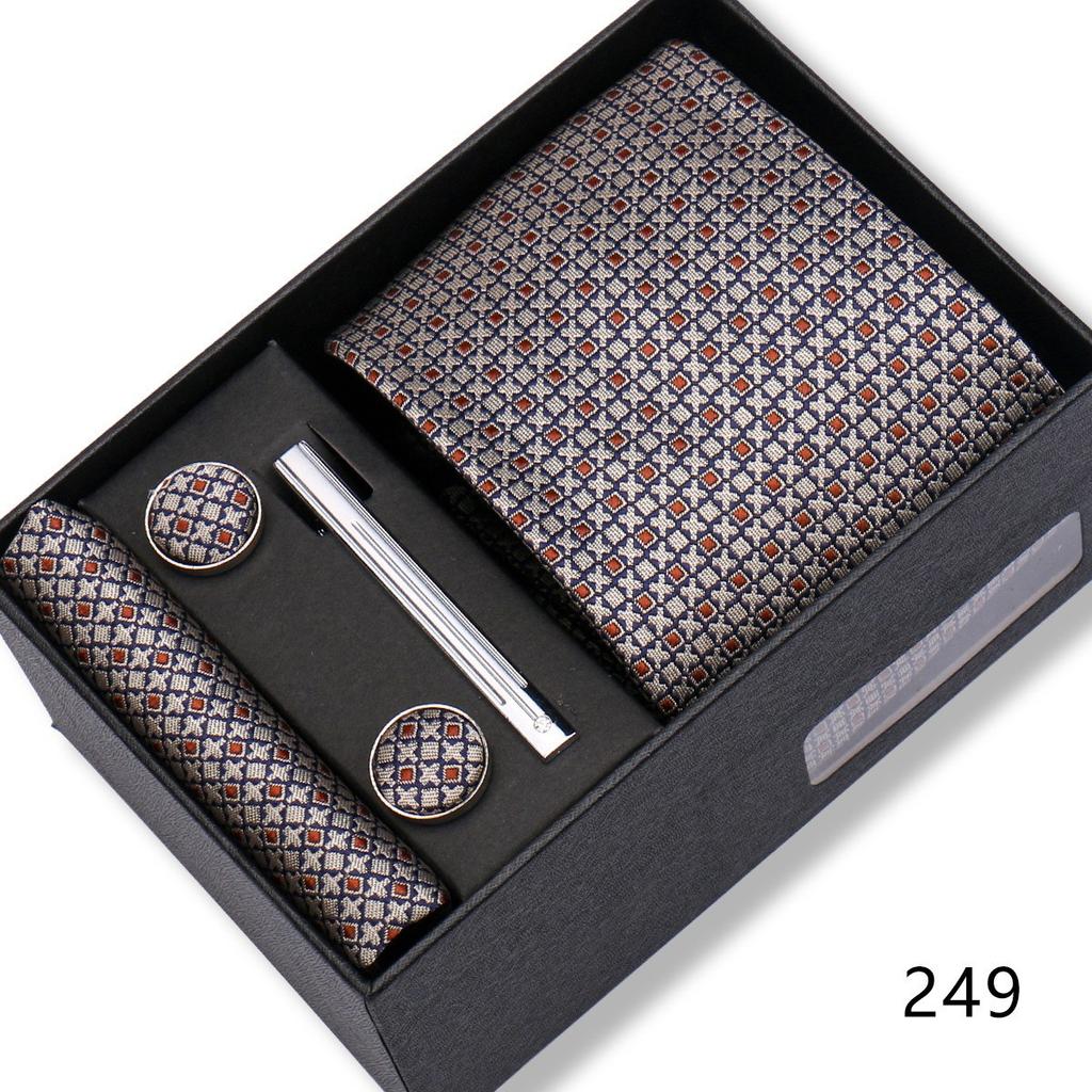 Ensemble Cadeau Boîte Pochette de Costume pour Homme Cravate Rayée Polyester Mode Premium Mariage Affaires