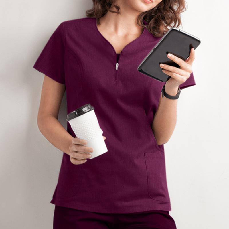 Nurse Uniform for Men Women Nursing Short Sleeve V-neck Blouse Scrubs Tops with Pocket Working Protective Clothes