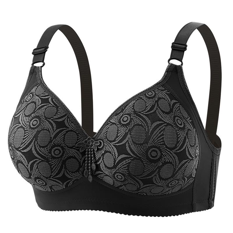 CrossD Plus Size Jacquard Wire-Free Mother's Bra - Elegant Back Support, Sizes 46-52